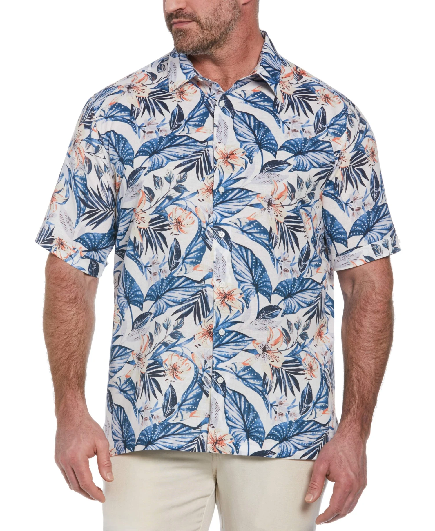 Big & Tall Linen Blend Floral Print Shirt 1 Big & Tall Linen Blend Floral Print Shirt