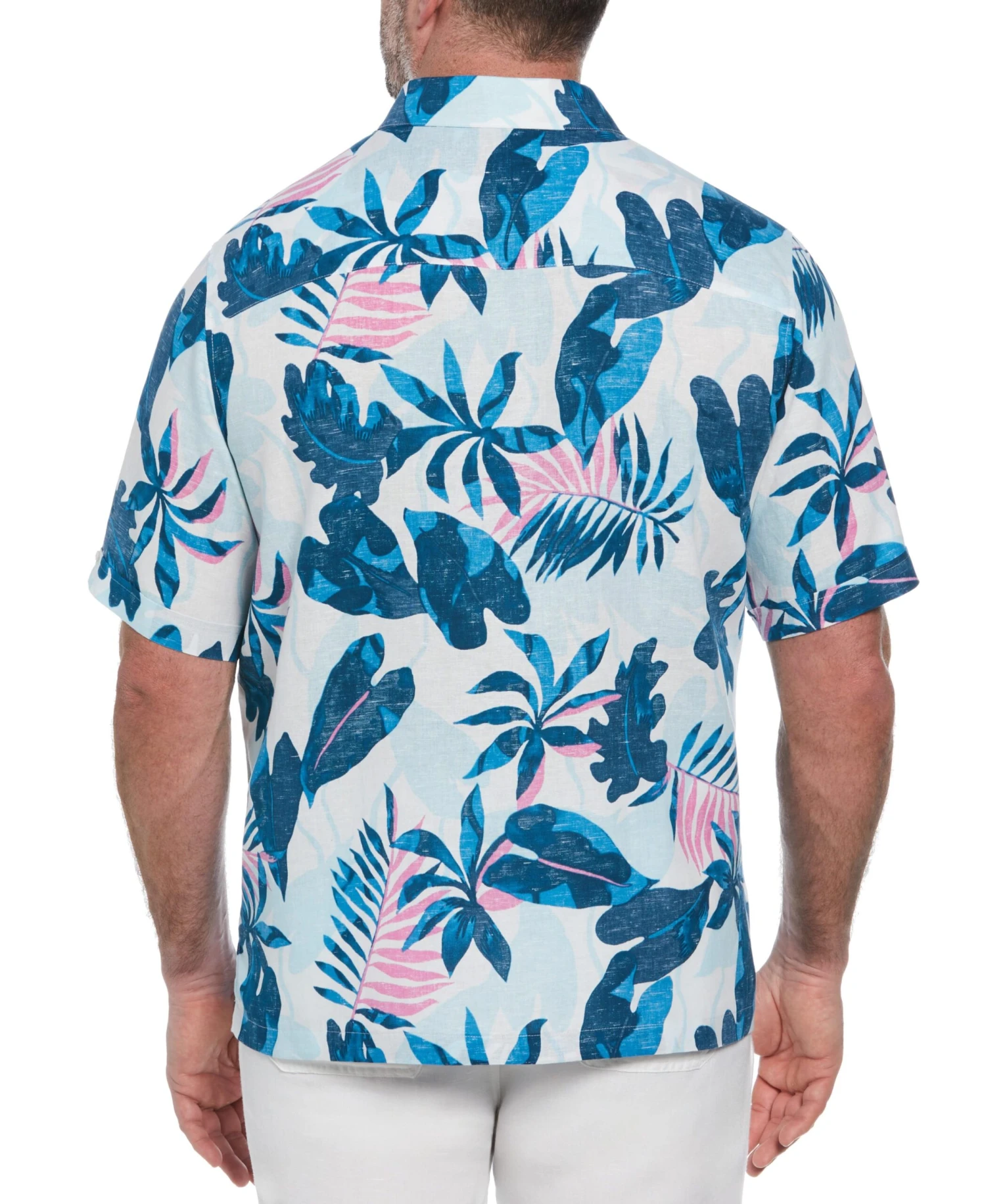 Big & Tall Linen Blend Reverse Tropical Print Shirt 2 Big & Tall Linen Blend Reverse Tropical Print Shirt - Image 2