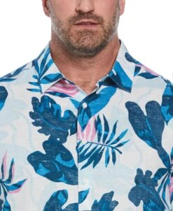 Big & Tall Linen Blend Reverse Tropical Print Shirt 6 Big & Tall Linen Blend Reverse Tropical Print Shirt -Cubavera Big Tall Linen Blend Reverse Tropical Print Shirt Cubavera 3