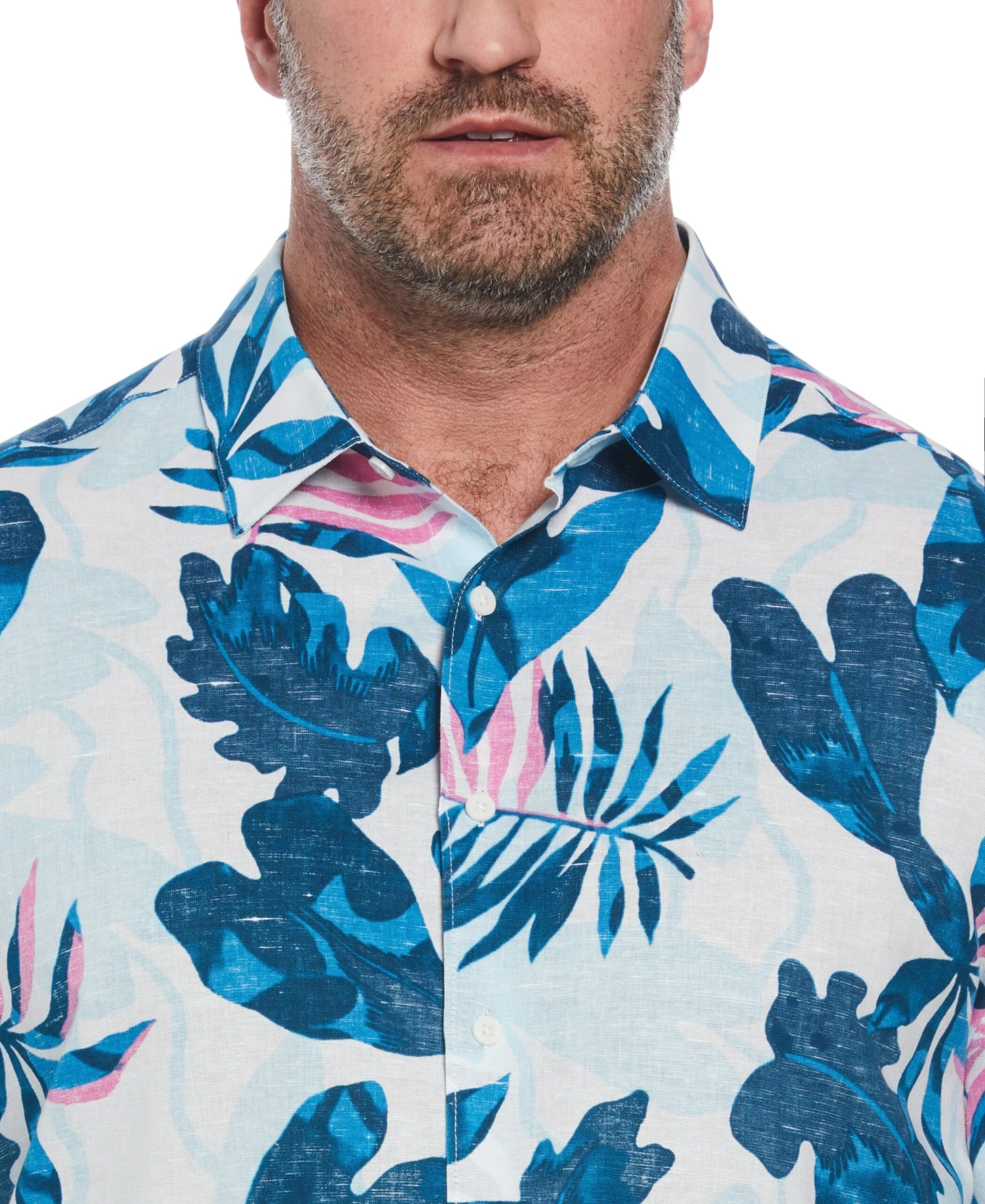 Big & Tall Linen Blend Reverse Tropical Print Shirt 3 Big & Tall Linen Blend Reverse Tropical Print Shirt - Image 3