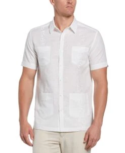 Big & Tall Linen Blend Tonal Embroidery Guayabera Shirt