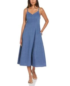 Cross-Dyed Linen Thin Strap Midi Dress