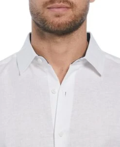 Linen Blend Asymmetric Reverse Bamboo Leaf Print Shirt -Cubavera Linen Blend Asymmetric Reverse Bamboo Leaf Print Shirt Cubavera 3