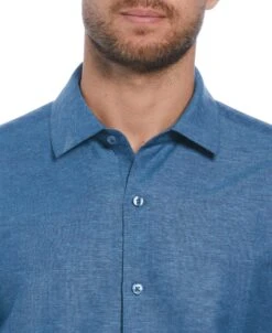 Linen Blend Asymmetrical Tropical Leaf Print Shirt -Cubavera Linen Blend Asymmetrical Tropical Leaf Print Shirt Cubavera 3