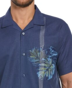 Linen Blend Asymmetrical Tropical Print Cuban Collar Shirt -Cubavera Linen Blend Asymmetrical Tropical Print Cuban Collar Shirt Cubavera 3