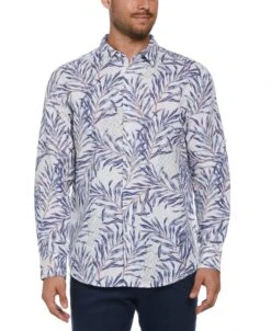 Linen Blend Geo Leaf Print Shirt