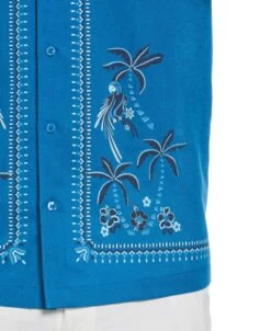 Linen Blend L-Shape Parrot Palm Print Shirt -Cubavera Linen Blend L Shape Parrot Palm Print Shirt Cubavera 4