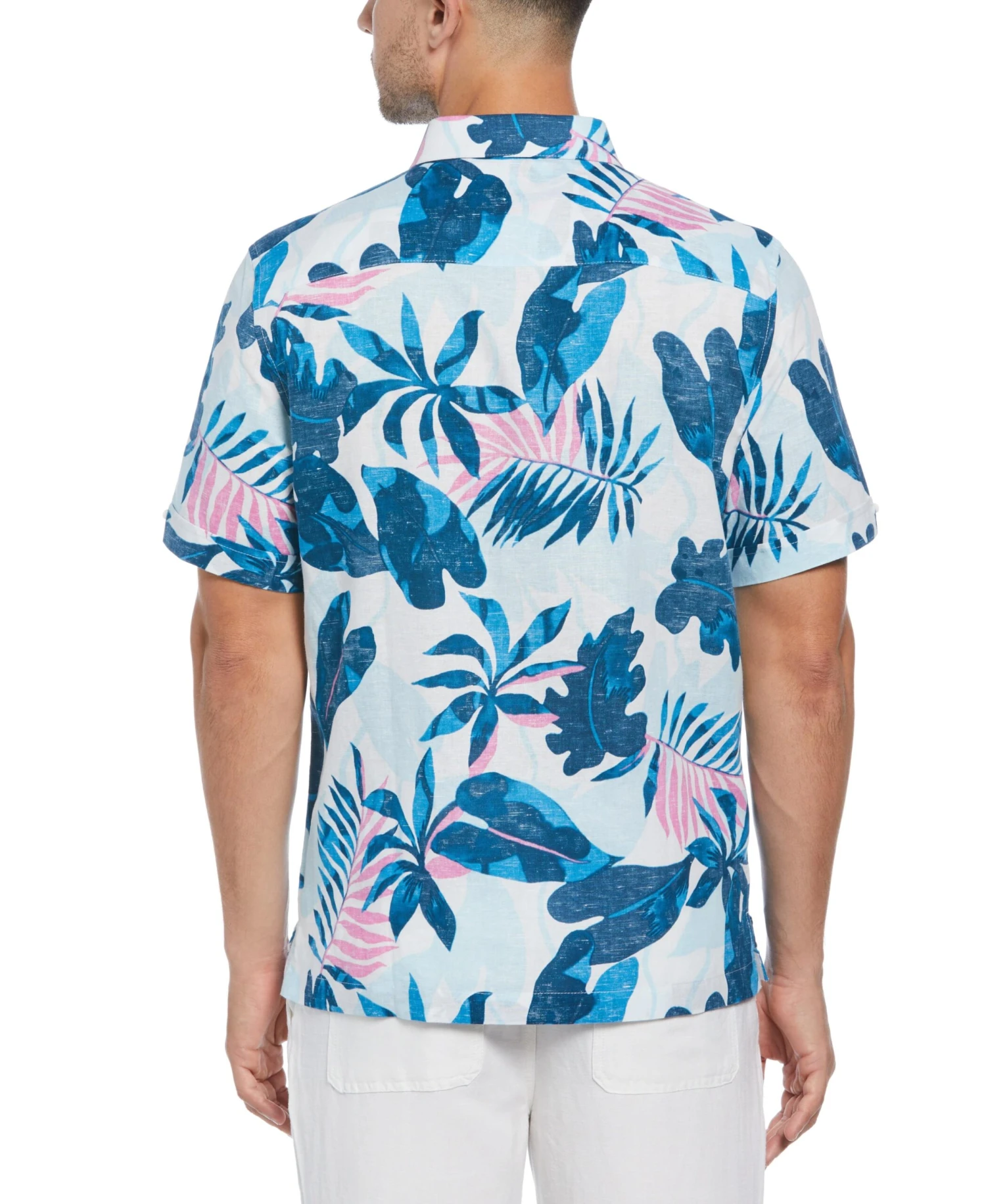 Linen Blend Reverse Tropical Print Shirt 2 Linen Blend Reverse Tropical Print Shirt - Image 2