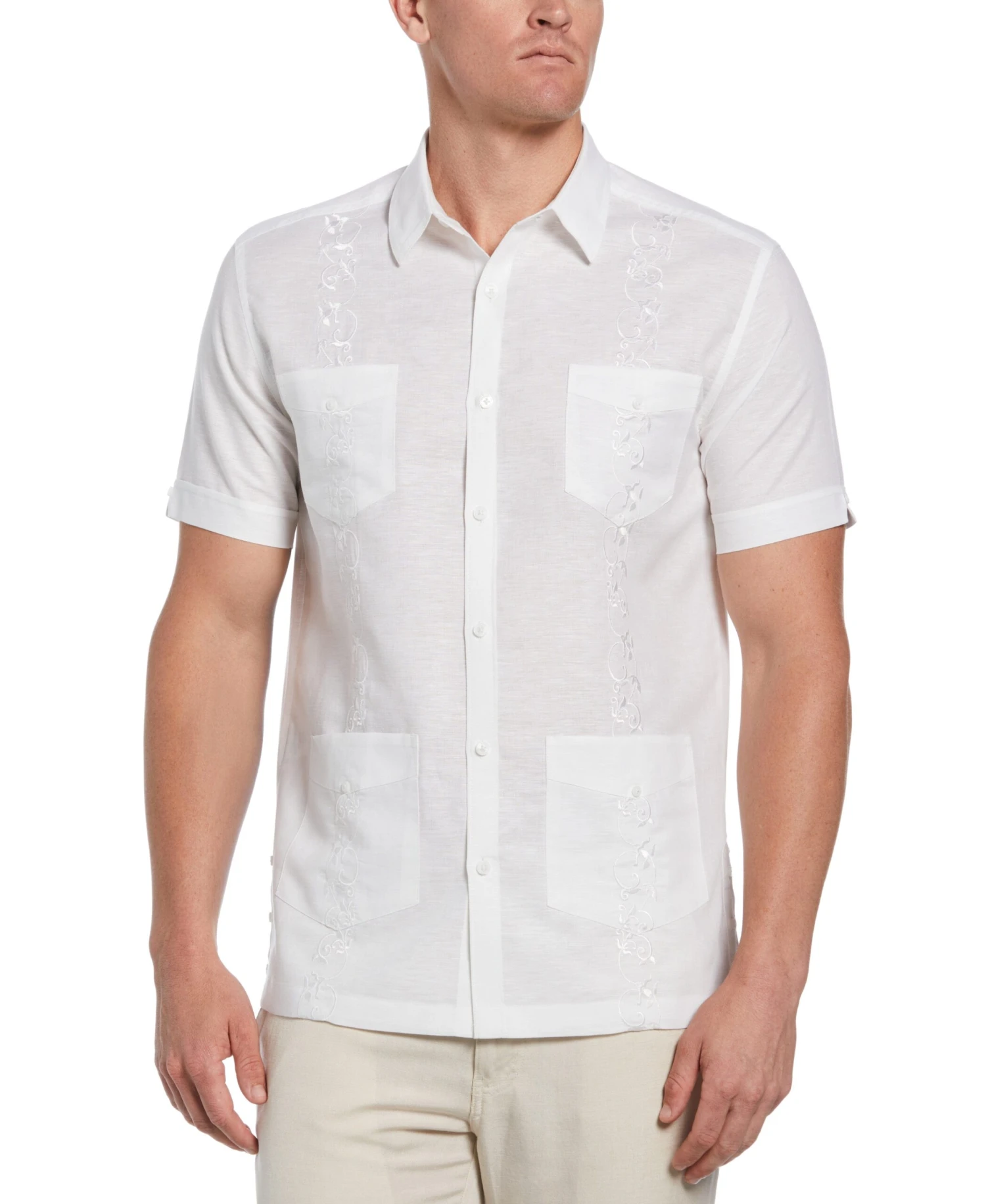 Linen Blend Tonal Embroidery Guayabera Shirt 1 Linen Blend Tonal Embroidery Guayabera Shirt