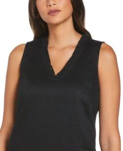 Linen Ruffle Neckline Dress -Cubavera Linen Ruffle Neckline Dress Cubavera 4