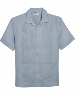 Cubavera Modern Fit Short Sleeve Linen Guayabera Shirt, Light Blue