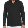 Cubavera Modern Fit Linen Guayabera Shirt, Black