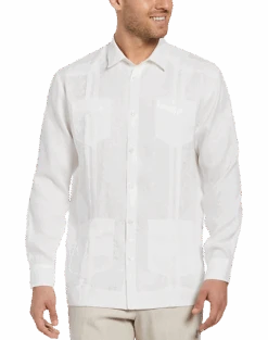 Cubavera Modern Fit Linen Guayabera Shirt, White