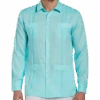 Cubavera Modern Fit Linen Guayabera Shirt, Blue