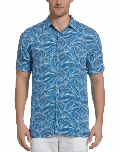 Cubavera Modern Fit 4-Way Stretch Sport Shirt, Medium Blue Textured Wave