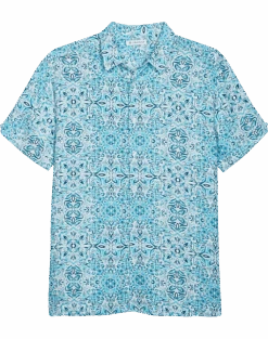 Cubavera Modern Fit Short Sleeve Sport Shirt, Light Blue Cuban Tile