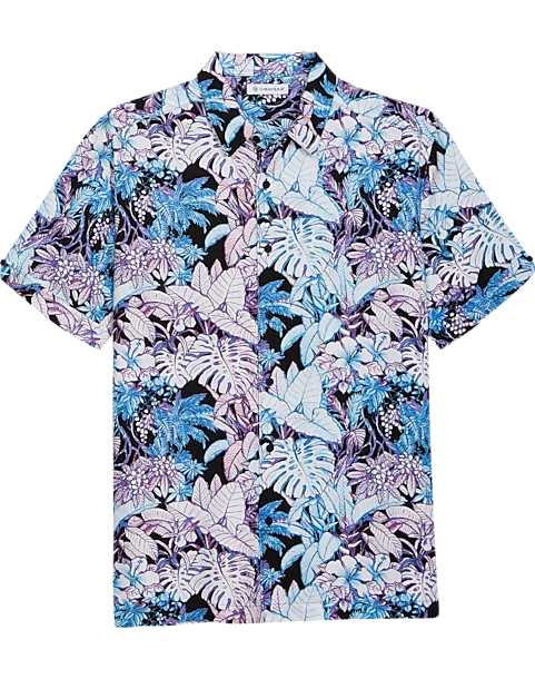 Cubavera Modern Fit Short Sleeve Sport Shirt, Blue & Pink Tropical Floral 1 Cubavera Modern Fit Short Sleeve Sport Shirt, Blue & Pink Tropical Floral