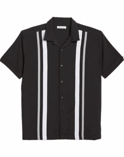 Cubavera Modern Fit Camp Collar Shirt, Black Tri-Color Panels