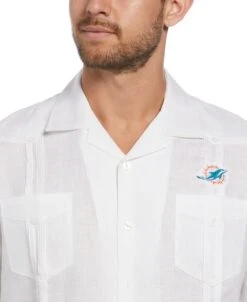 Miami Dolphins Logo Linen Short Sleeve 4 Pocket Guayabera -Cubavera Miami Dolphins Logo Linen Short Sleeve 4 Pocket Guayabera Cubavera 3