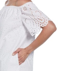Off-Shoulder Embroidered Eyelet Dress -Cubavera Off Shoulder Embroidered Eyelet Dress Cubavera 3