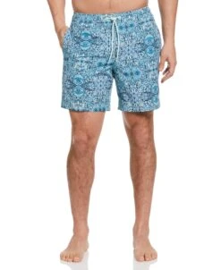 Tile Print 7" Swim Trunks