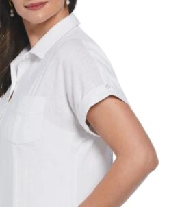 Women's Solid Two-Pocket Linen Blend Guayabera Dress 9 Women's Solid Two-Pocket Linen Blend Guayabera Dress -Cubavera Womens Solid Two Pocket Linen Blend Guayabera Dress Cubavera 5