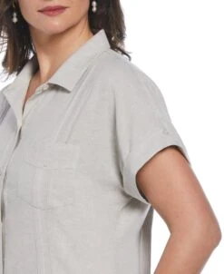 Women's Two-Tone Two-Pocket Linen Blend Guayabera Dress -Cubavera Womens Two Tone Two Pocket Linen Blend Guayabera Dress Cubavera 5