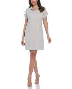 Women's Two-Tone Two-Pocket Linen Blend Guayabera Dress